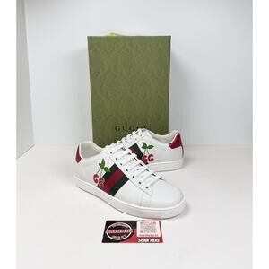 Size 4.5W - Gucci Ace Embroidered Cherry Leather Sneakers🍒 NEW/RETAIL $750!